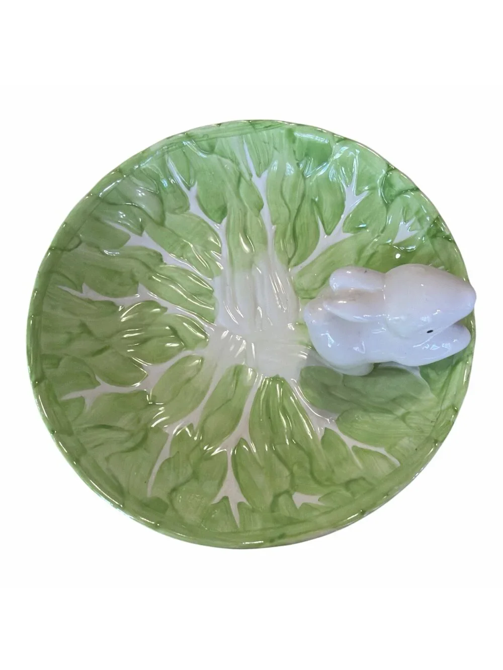 WCL White Bunny Green Lettuce 8 1/2” Bowl Easter Candy Serve Dish. Very Good Con